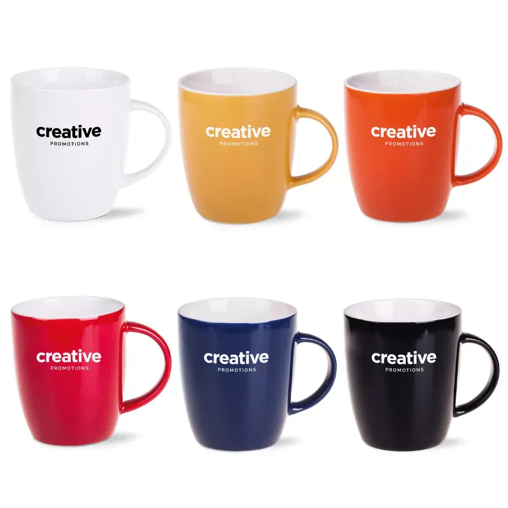 Custom-printed promotional mugs in a range of colourways